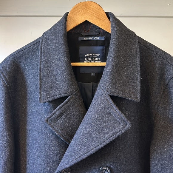 Quba & Co. British maritime heritage wool blend double breasted tailored peacoat - Picture 3 of 14